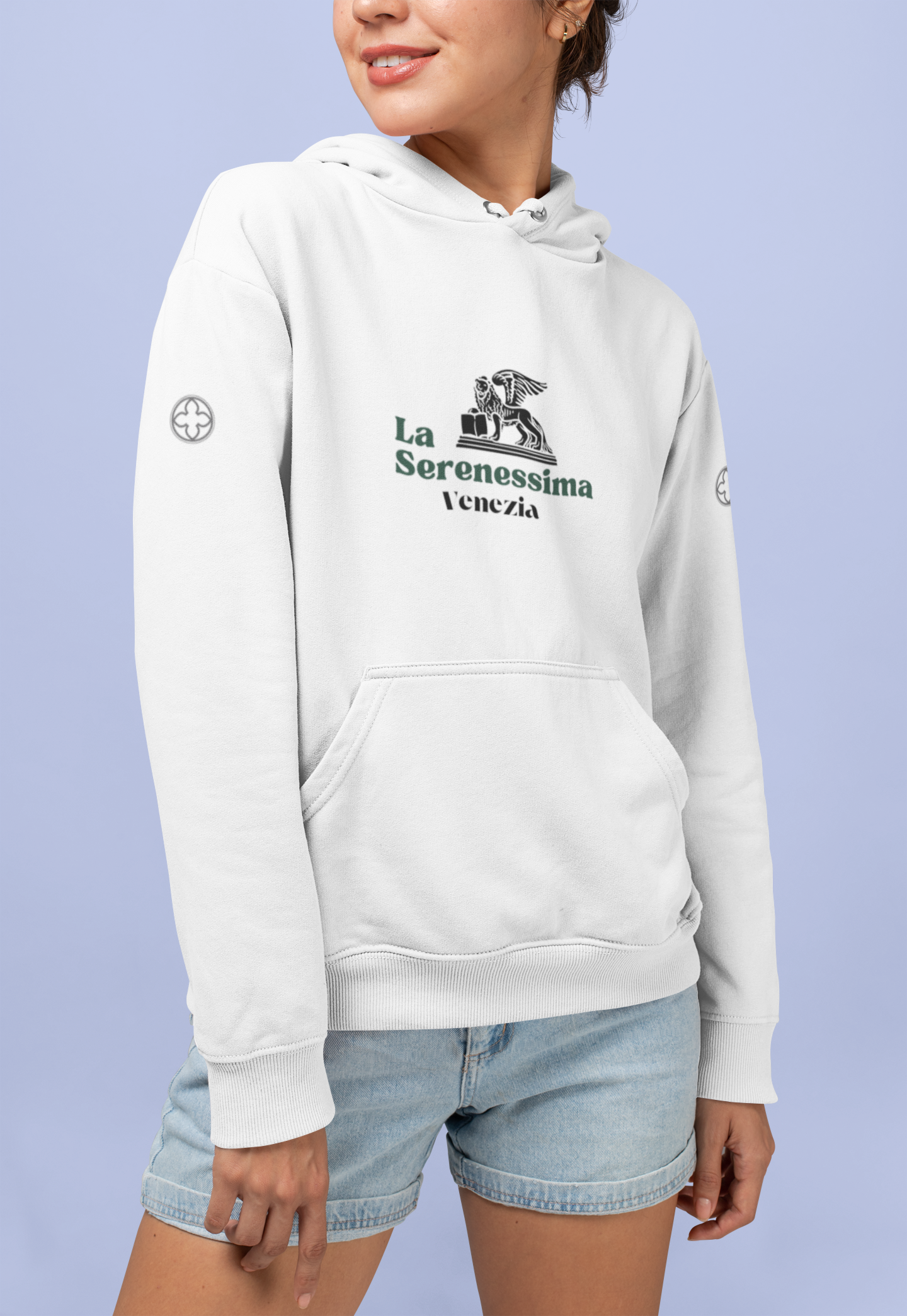 White Venezia Hoodie with unique sleeve design