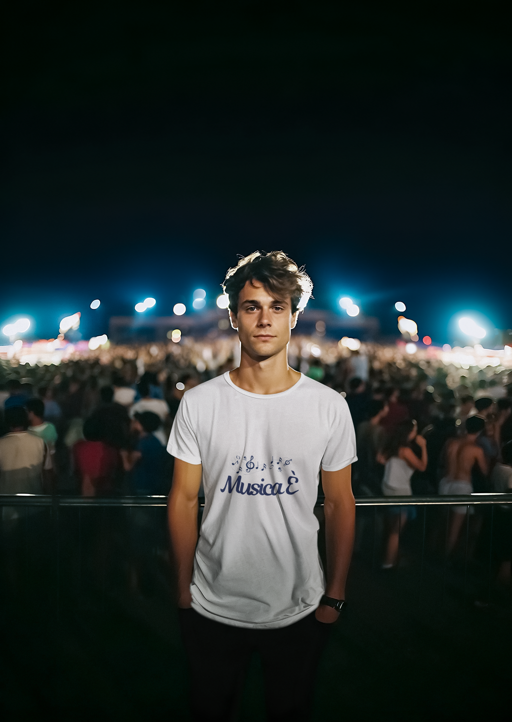 Italienisches Marken-T-Shirt aus Jersey mit kurzen Ärmeln: "Musica è..." (Musik ist...)