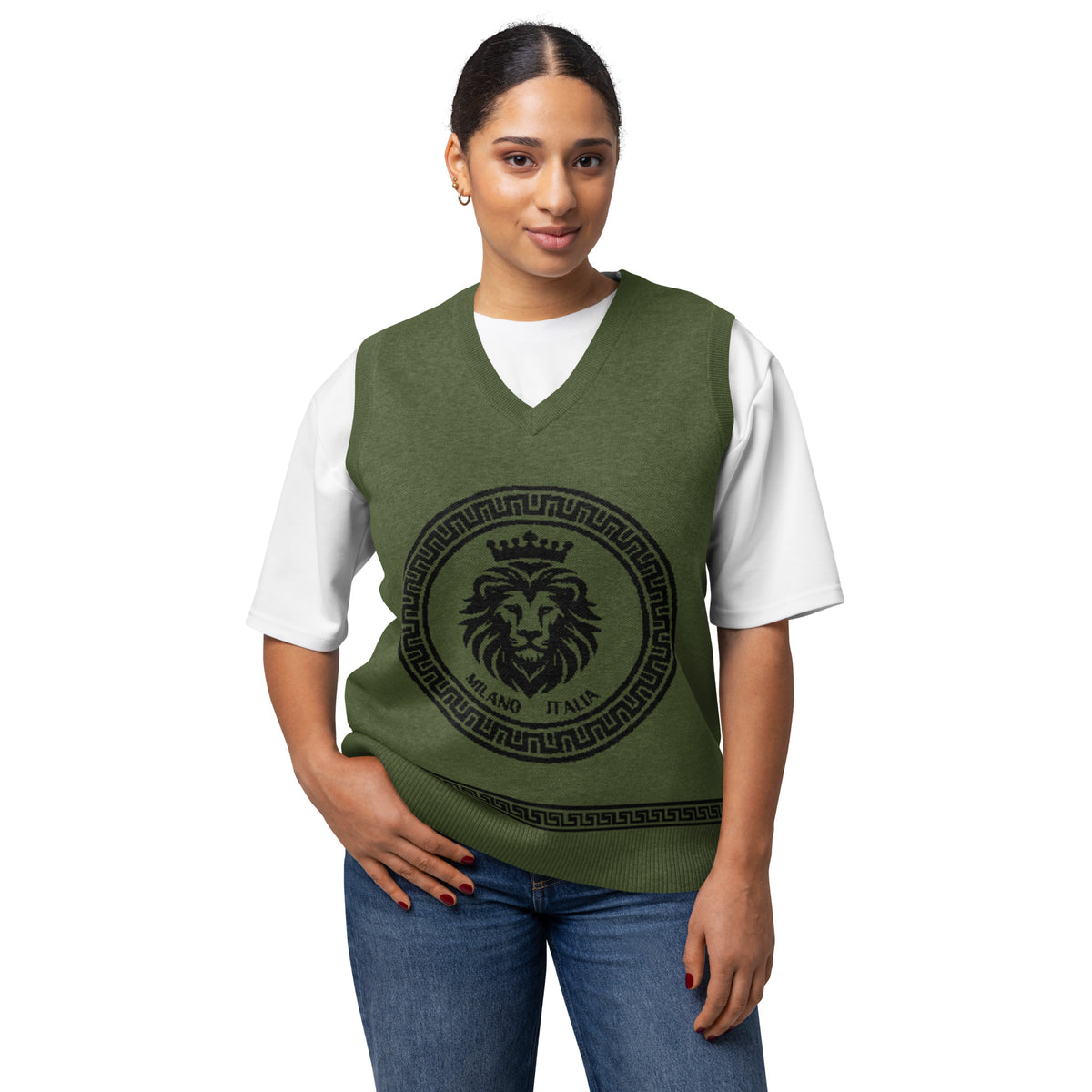 Milano Lion Burnt Olive Knit V-neck vest