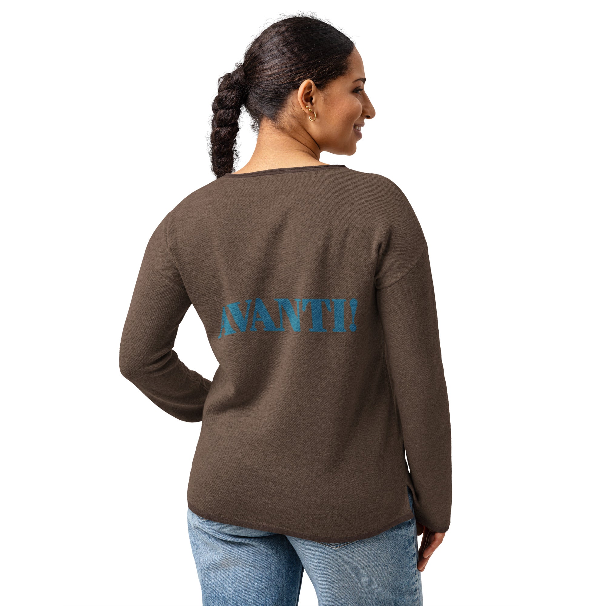 Toffee Color Women’s straight bottom knitted sweater with Italian slogans
