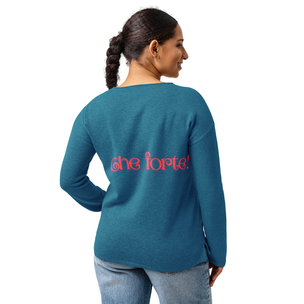 Turquoise Women’s straight bottom knitted sweater with Italian slogan in Pink