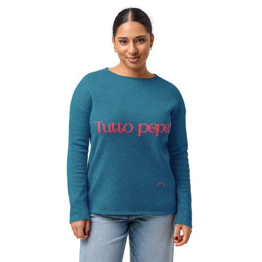 Turquoise Women’s straight bottom knitted sweater with Italian slogan in Pink