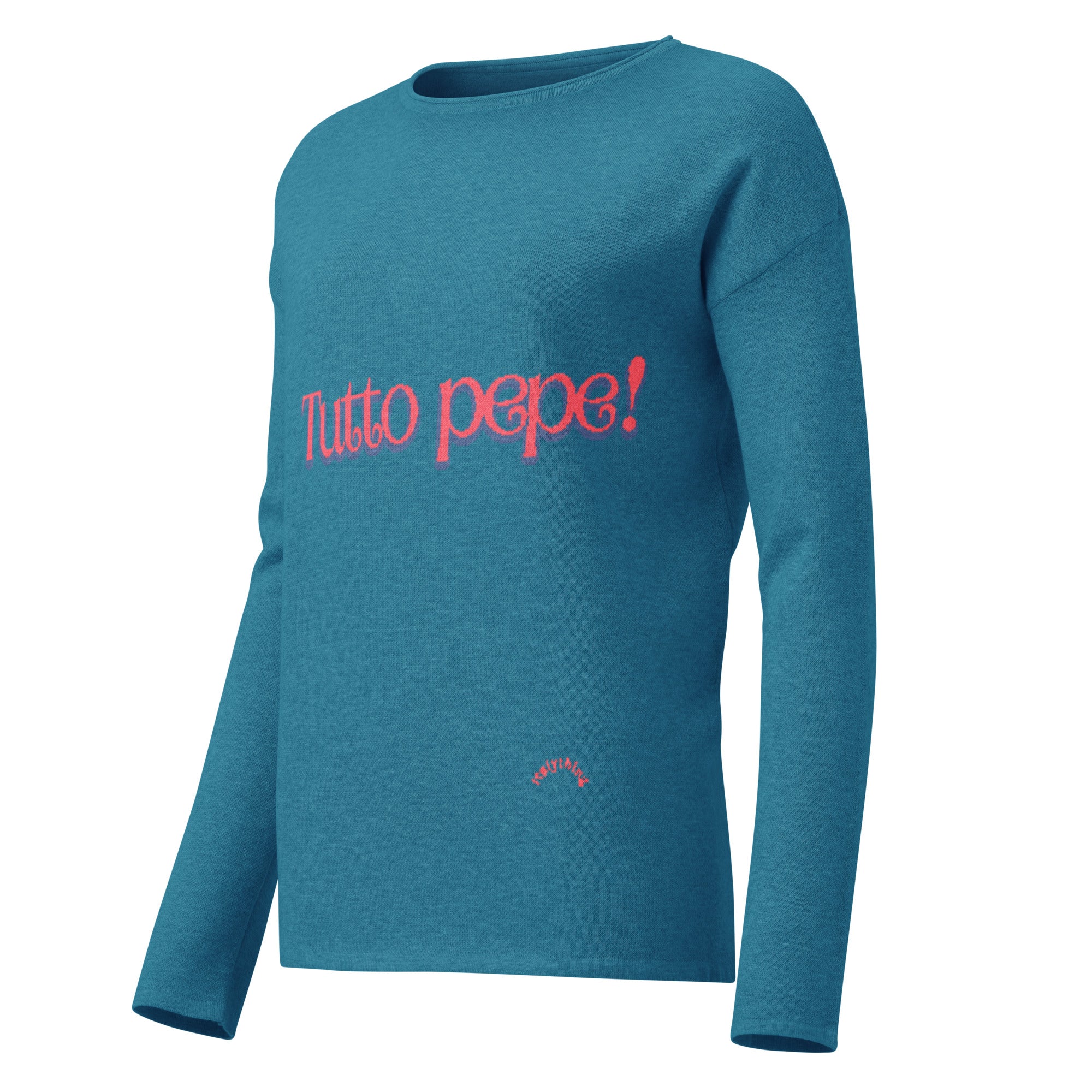 Turquoise Women’s straight bottom knitted sweater with Italian slogan in Pink