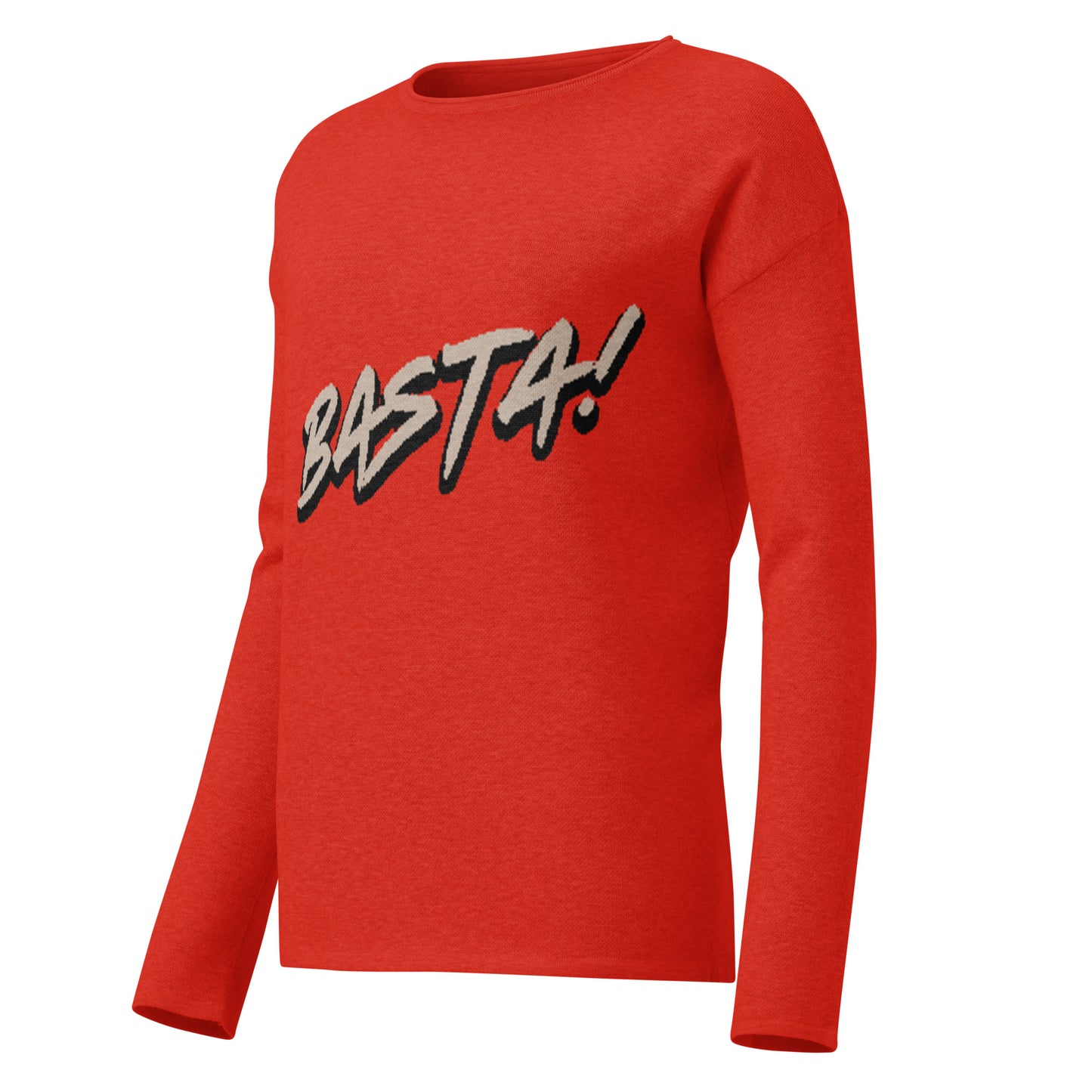 Bright Red Women’s straight bottom knitted sweater with Italian Basta-Pasta Expression