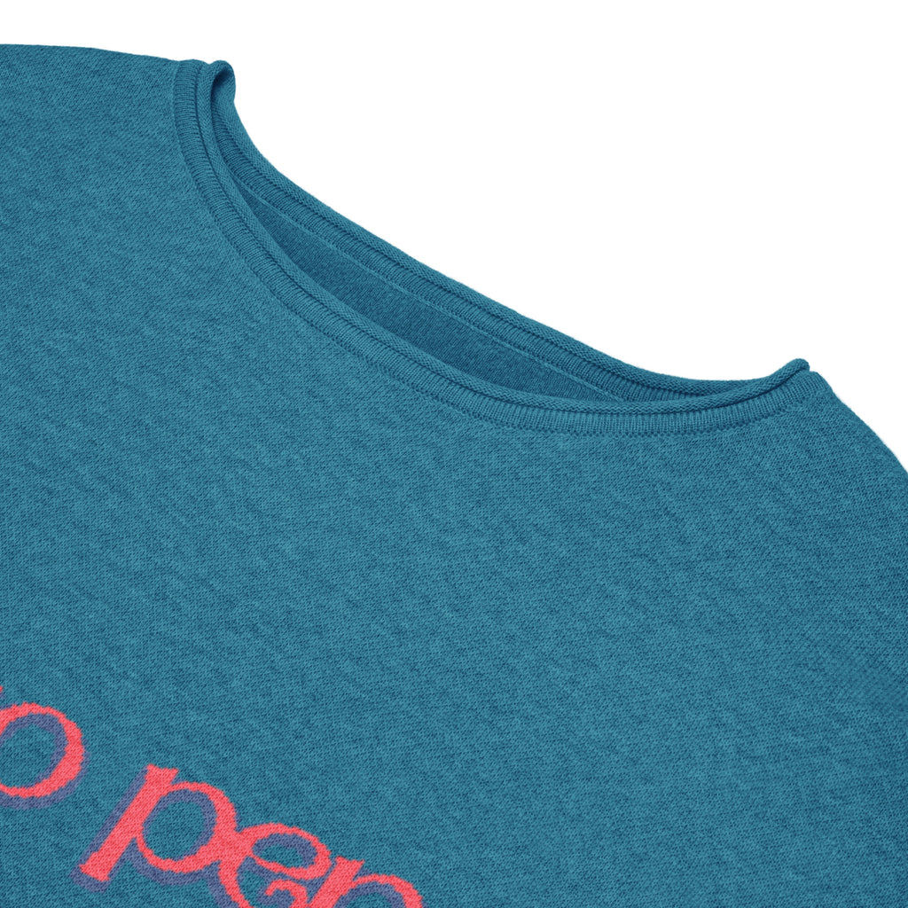 Turquoise Women’s straight bottom knitted sweater with Italian slogan in Pink