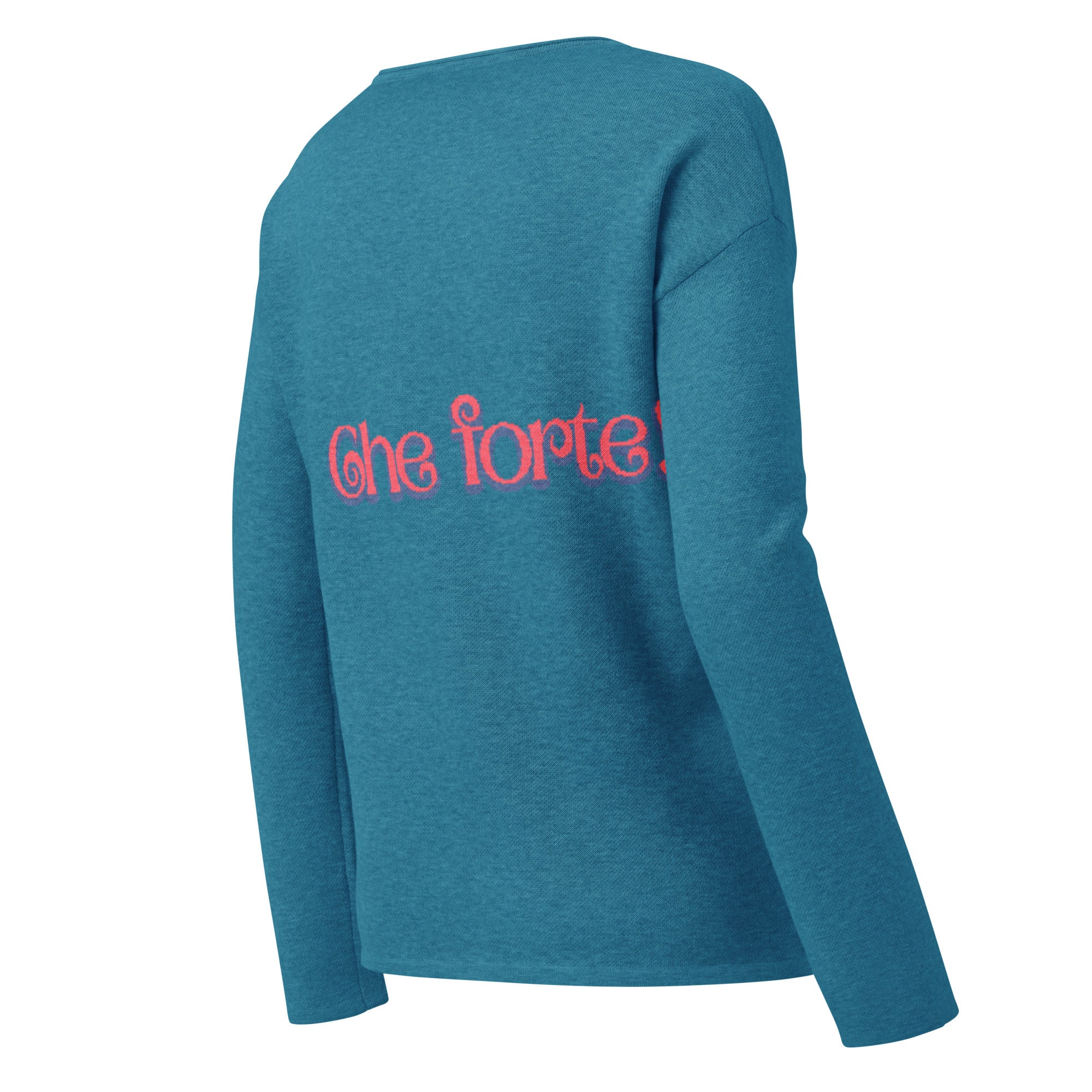 Turquoise Women’s straight bottom knitted sweater with Italian slogan in Pink