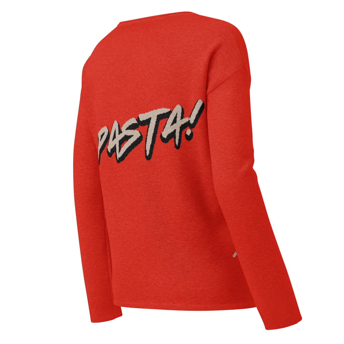 Bright Red Women’s straight bottom knitted sweater with Italian Basta-Pasta Expression